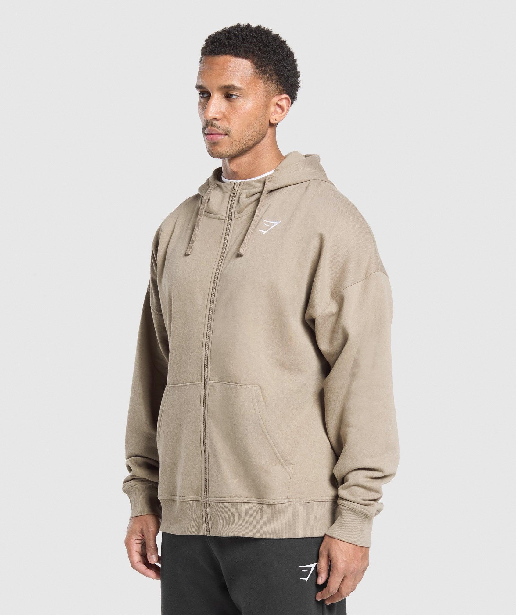 Gymshark Crest Oversized Zip Up Hoodie - Lifestyle Brown Male Product Image