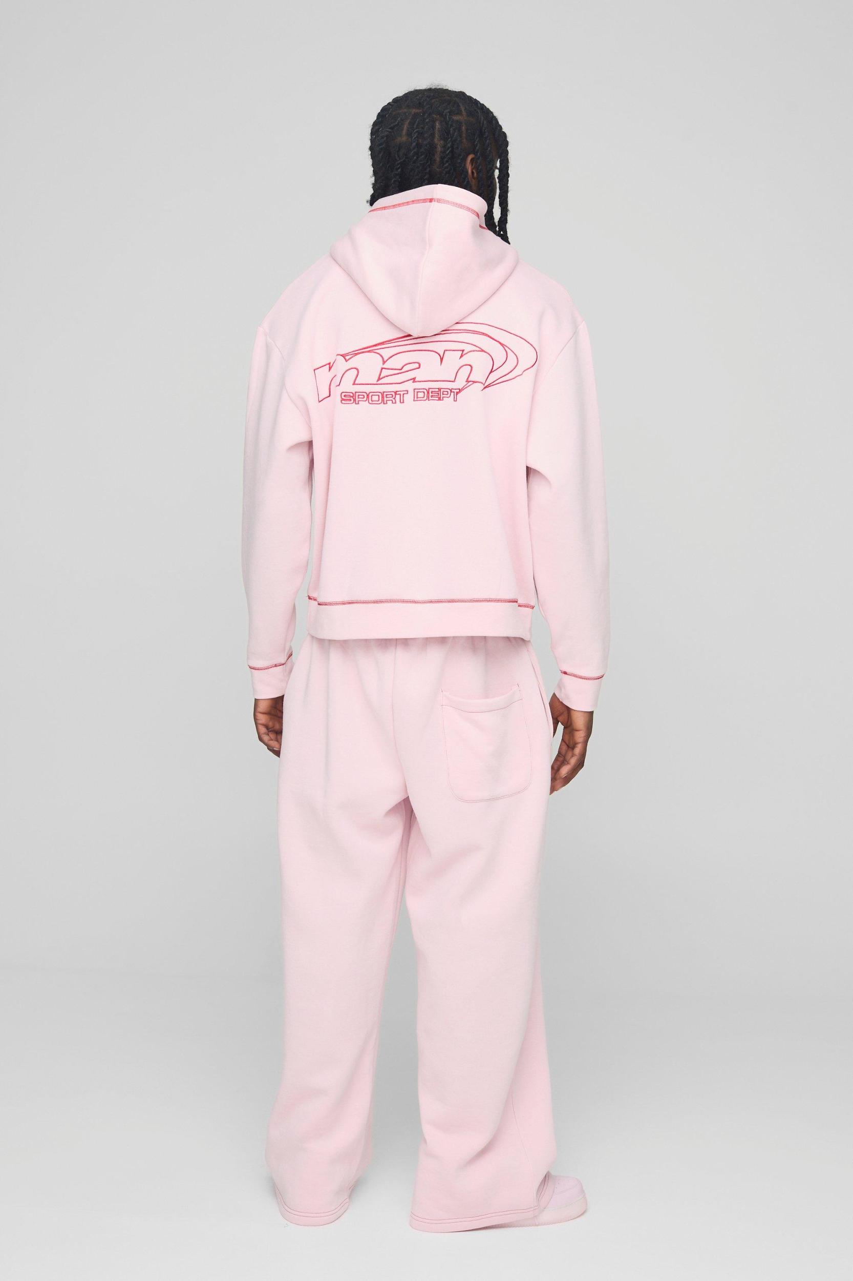 Oversized Man Contrast Embroidery Hooded Tracksuit | boohooMAN USA Product Image