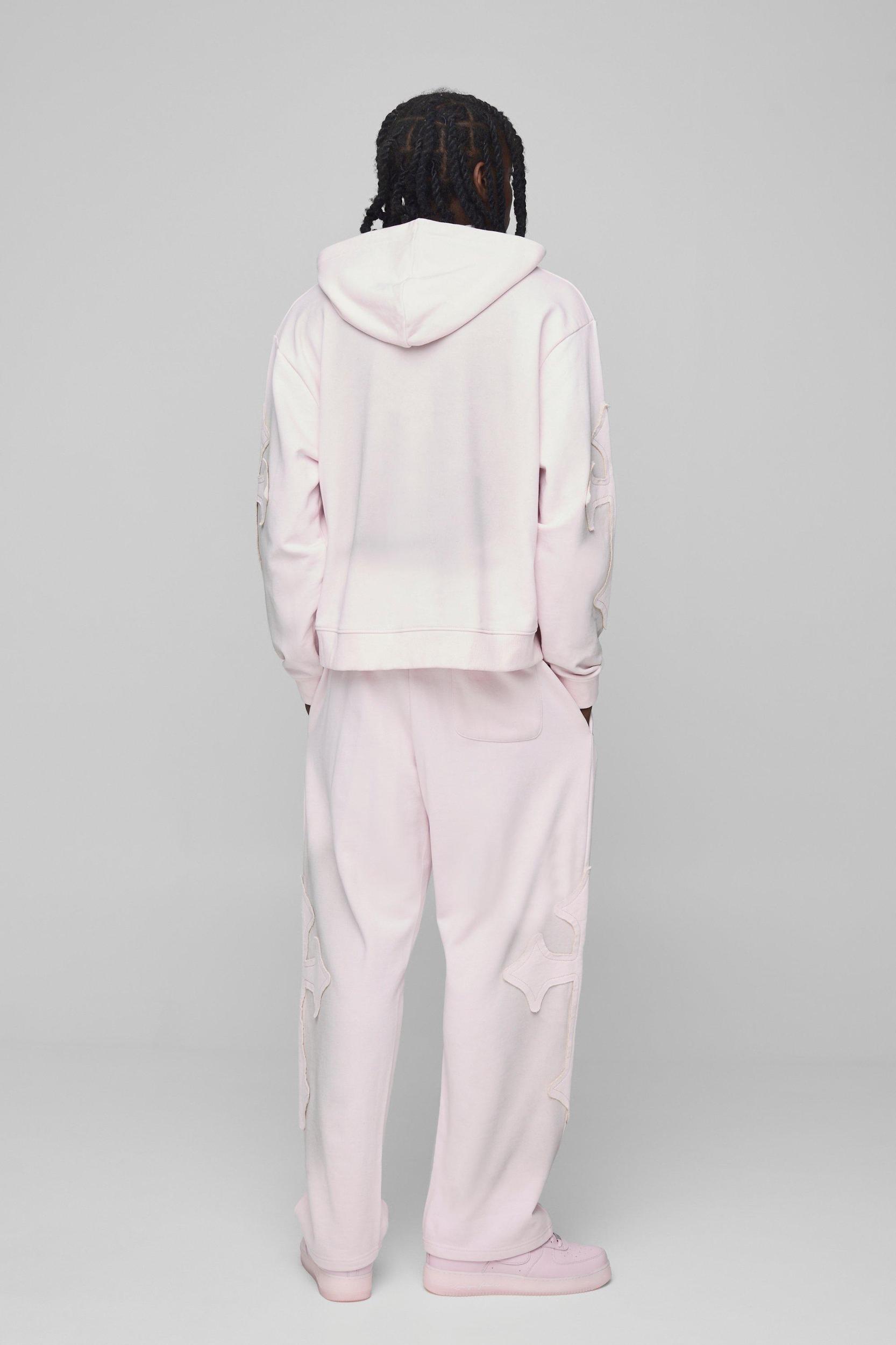 Oversized Boxy Cross Applique Wash Hooded Tracksuit | boohooMAN USA Product Image