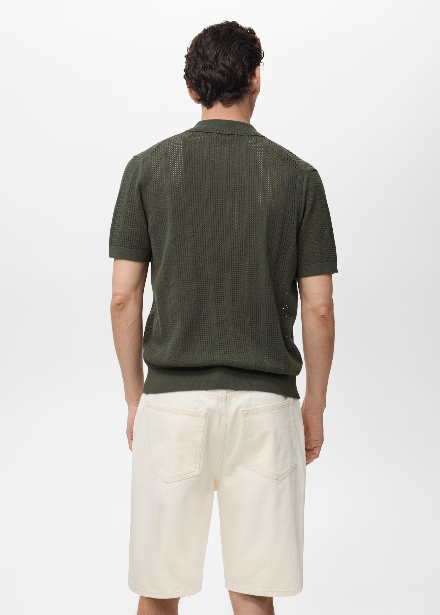 Striped openwork knitted shirt - Men | MANGO USA Product Image