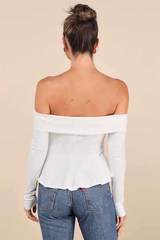 Flattering Pick Ivory Off-the-Shoulder Long Sleeve Top Product Image