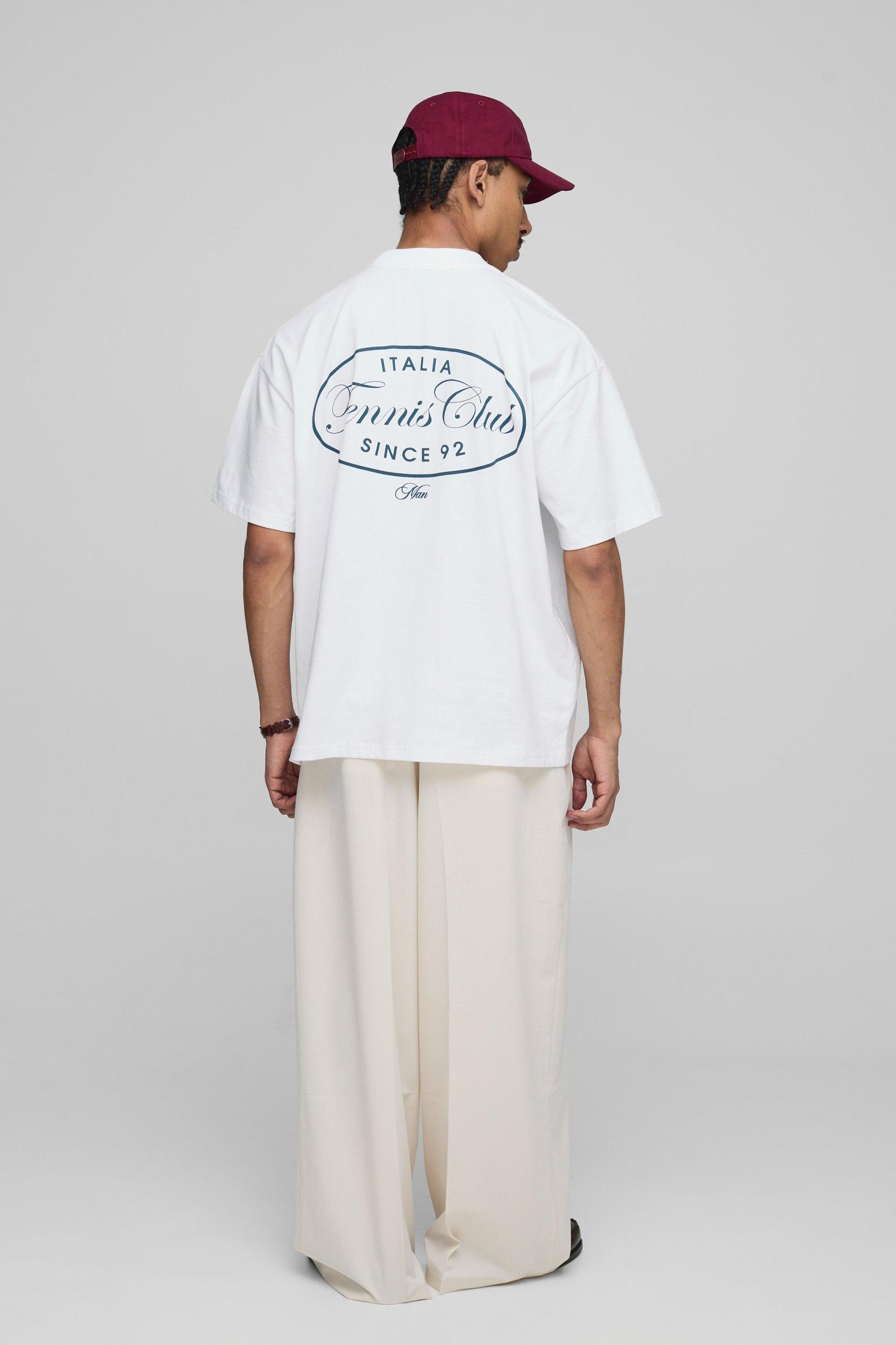 White Oversized Extended Neck Man Tennis Club T-Shirt | boohooMAN USA Product Image