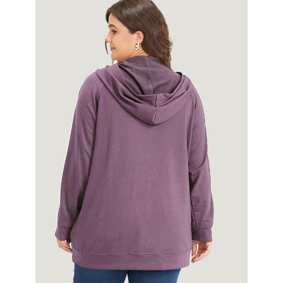 Plus Size Solid Half Zip Hooded Pocket Raglan Sleeve Sweatshirt Women Mauve Casual Elastic cuffs Hooded Dailywear Sweatshirts BloomChic 12/L Product Image