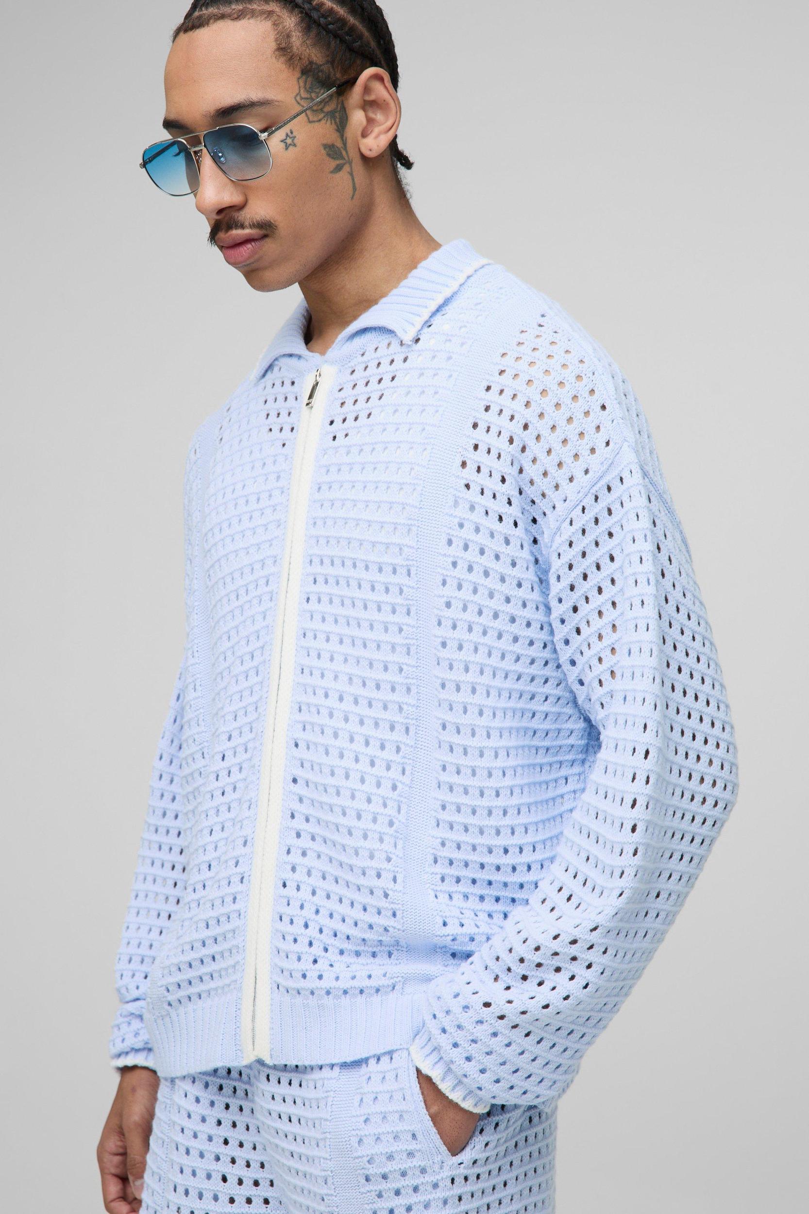 Oversized Boxy Blanket Open Stitch Knitted Tracksuit | boohooMAN USA Product Image