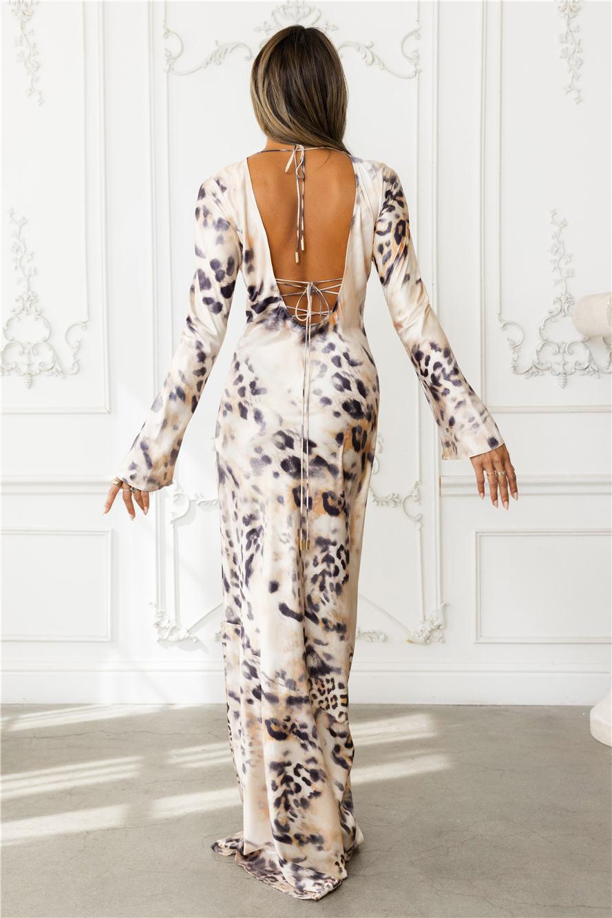 Cheetah Chic Satin Long Sleeve Maxi Dress Multi Product Image