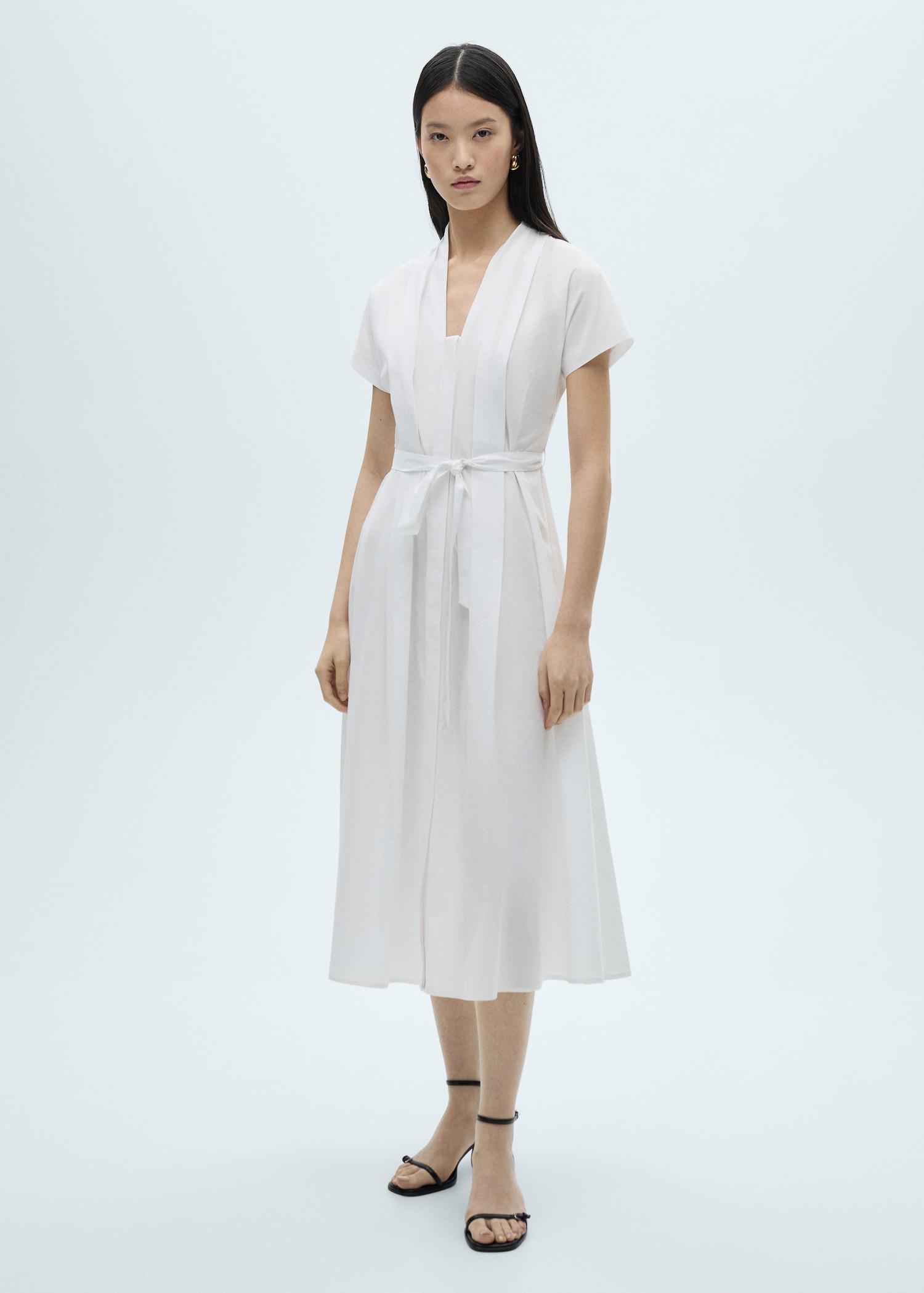 Bow pleats dress - Women | MANGO USA Product Image