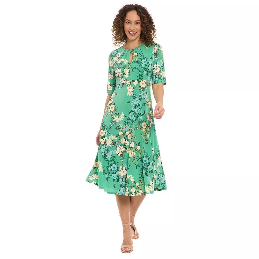 Women's London Times Floral Pleated Keyhole Neck Midi Dress,  Product Image