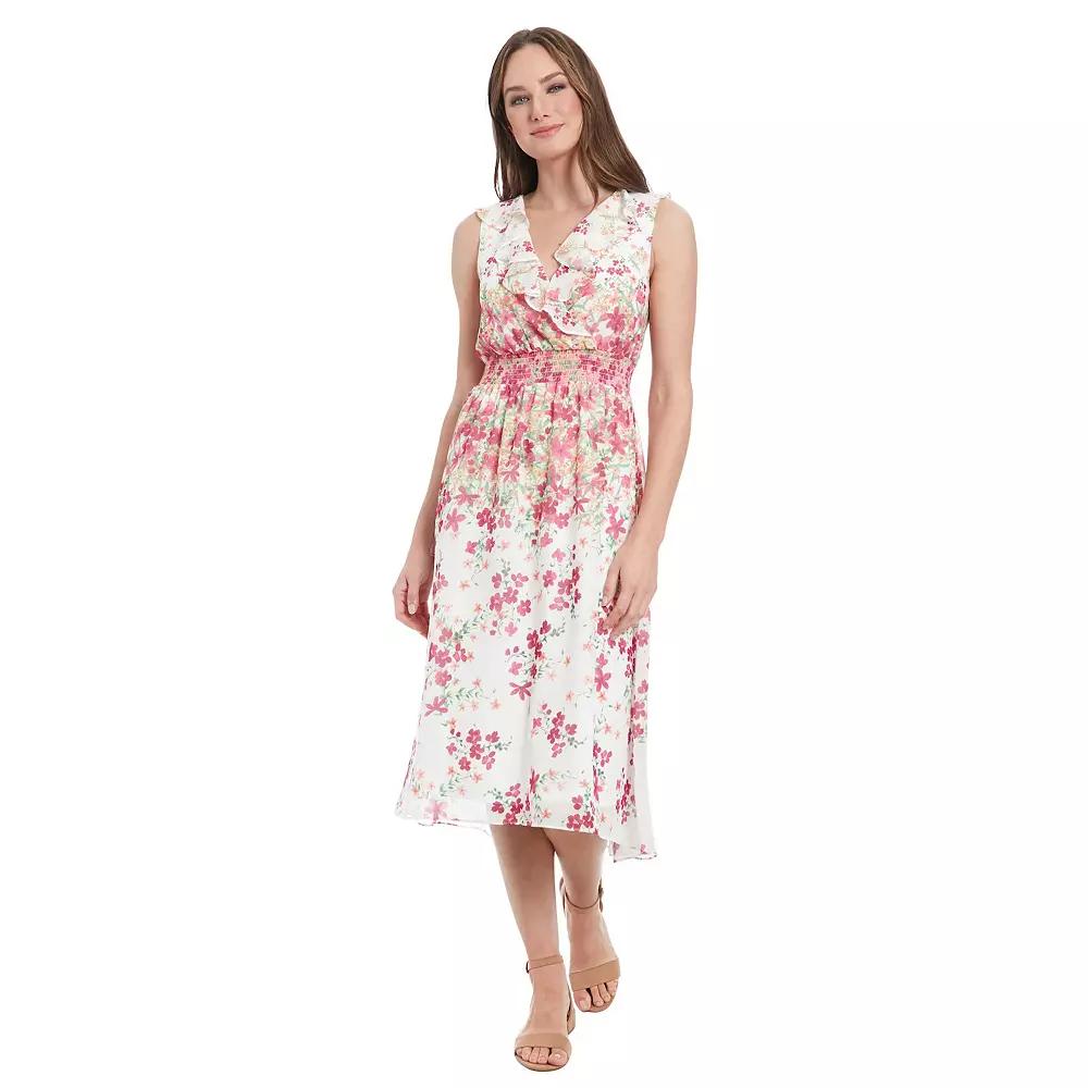 Women's London Times V-Neck Smocked Waist Midi Dress,  Product Image