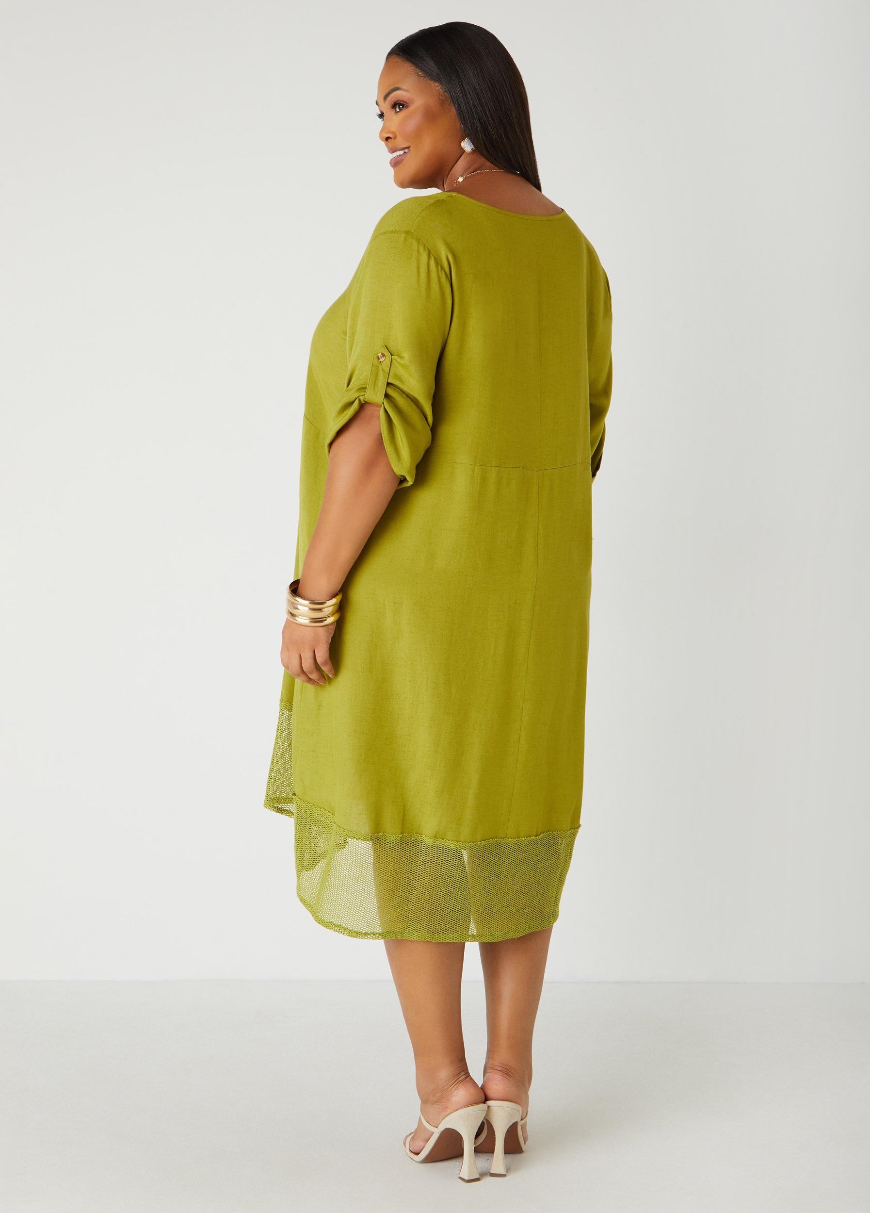 Plus Size Fishnet Paneled Midi Dress Ashley Stewart Product Image