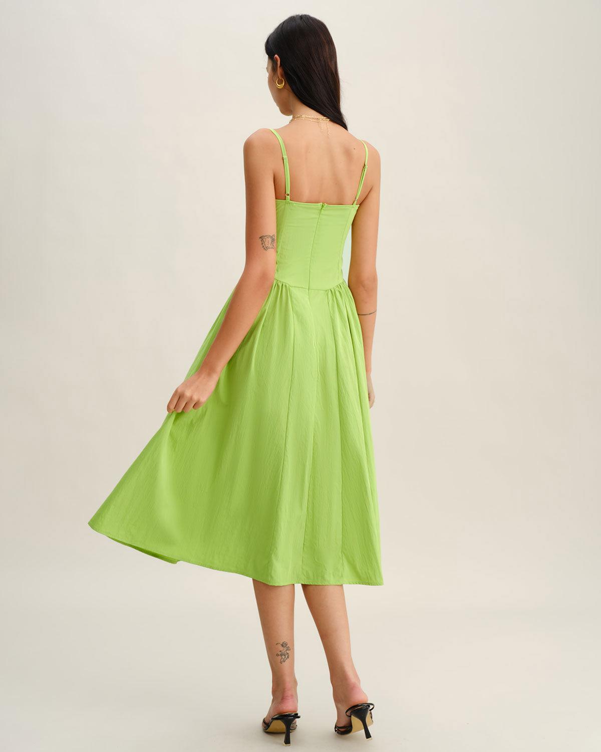 Green Sweetheart Neck Slip Midi Dress Product Image