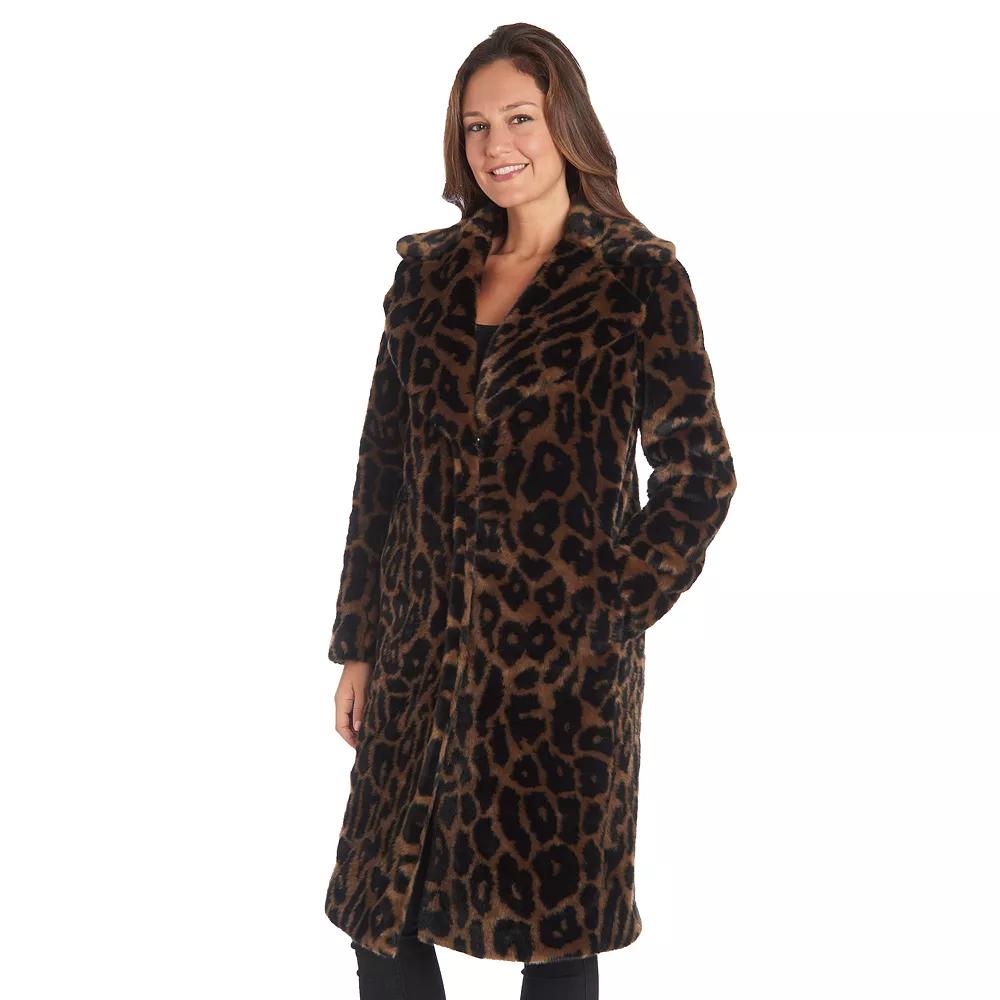 Women's Fleet Street Animal Print Faux-Fur Long Coat, Size: Medium, Leopard Product Image