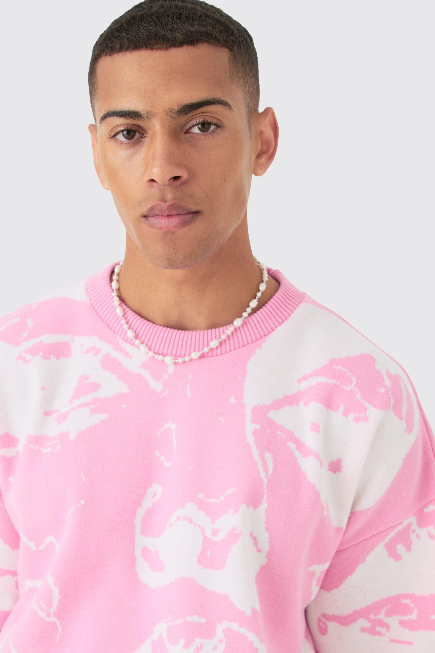 Oversized Line Drawing Knitted T-shirt | boohooMAN USA Product Image