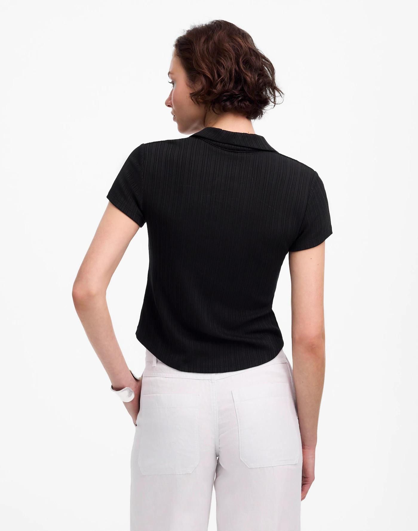 Ribbed V-Neck Polo Tee Product Image