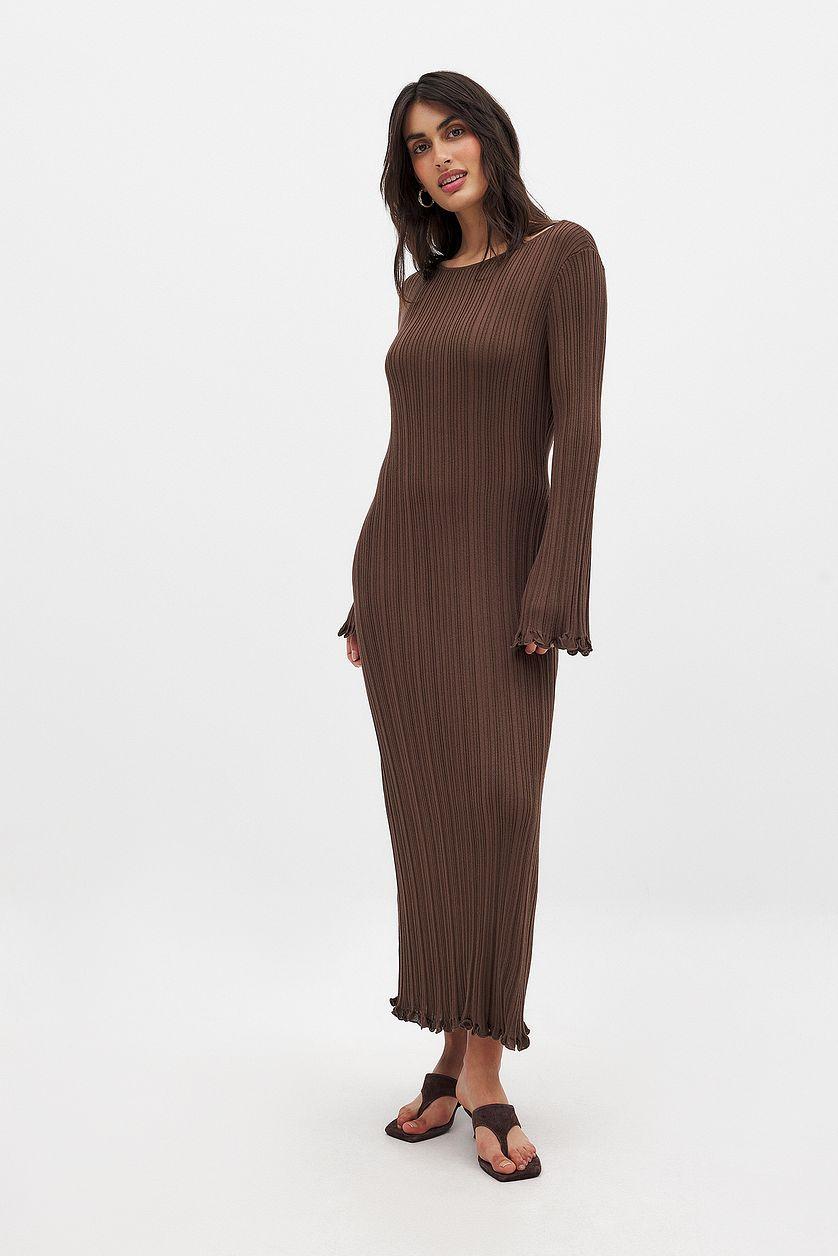 Knitted Round Neck Frill Maxi Dress Product Image