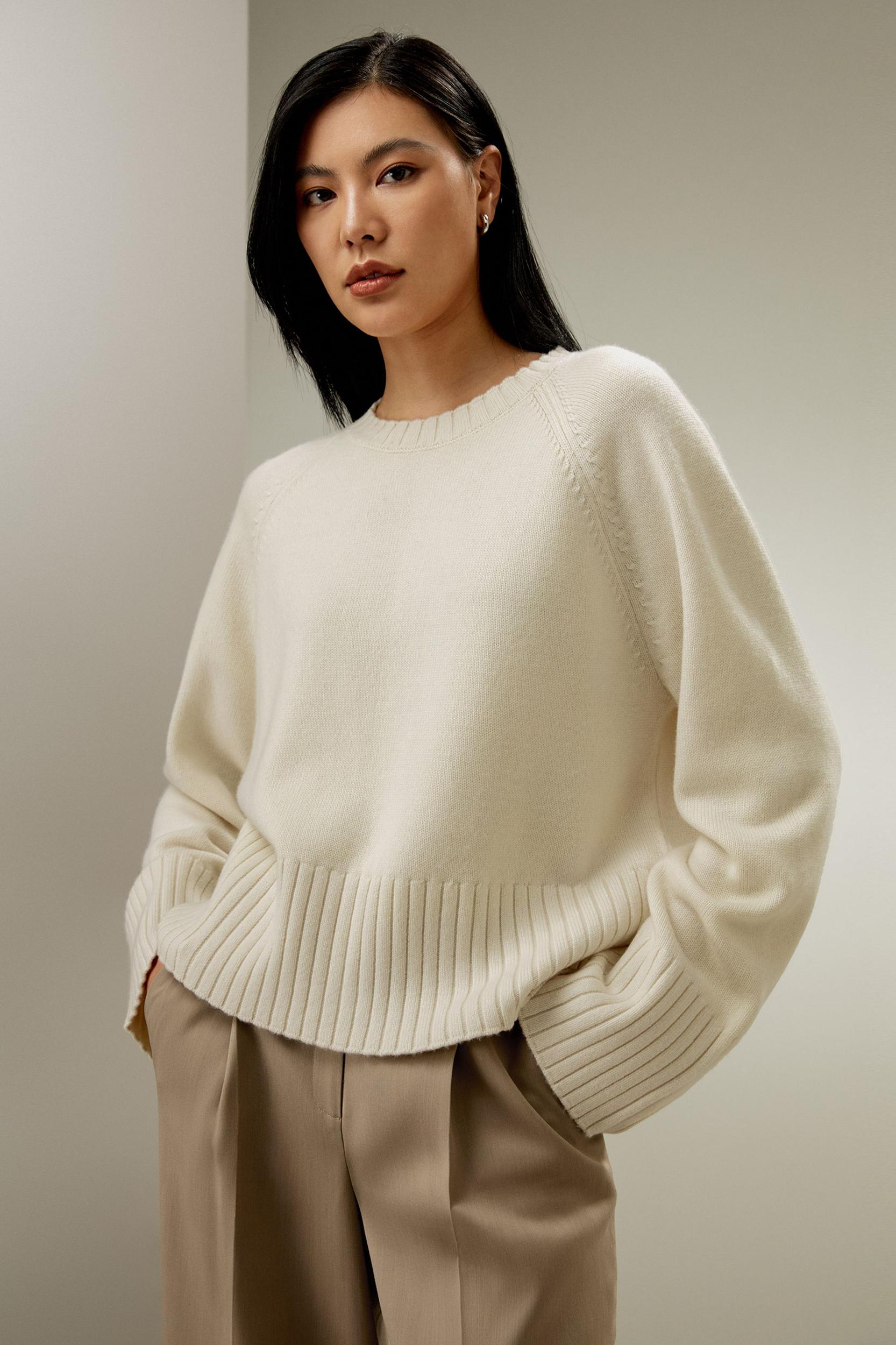 LILYSILK Cashmere Sweater Crew Neck - for Women - White Wool Cashmere - Elegant Mid-Rise Style Sweater S Product Image