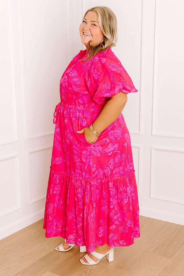 Pretty In Blooms Floral Midi Dress in Hot Pink Curves Product Image