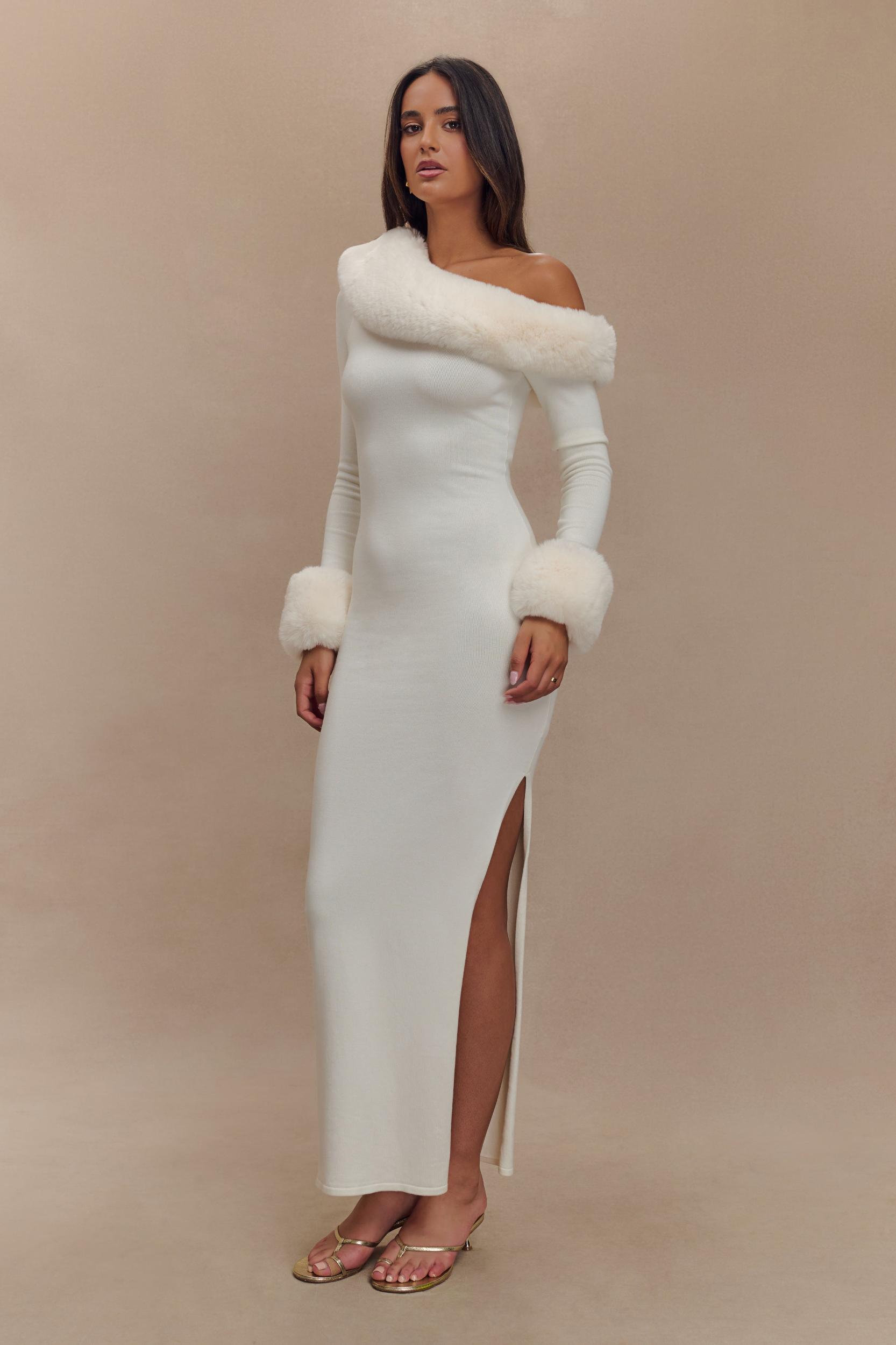 Karleigh Faux Fur Knit Maxi Dress - Ivory Product Image
