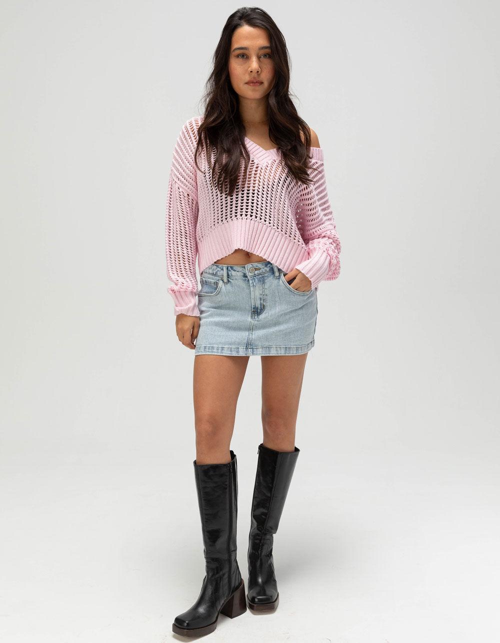 RSQ Womens Box Stitch V-Neck Sweater - LIGHT PINK Product Image
