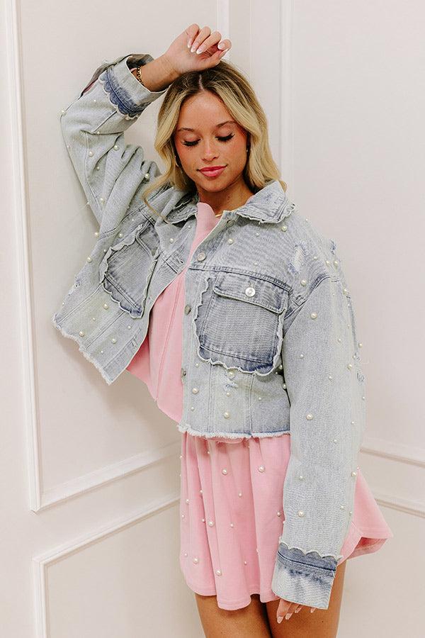 The Rachel Pearl Embellished Denim Jacket Product Image