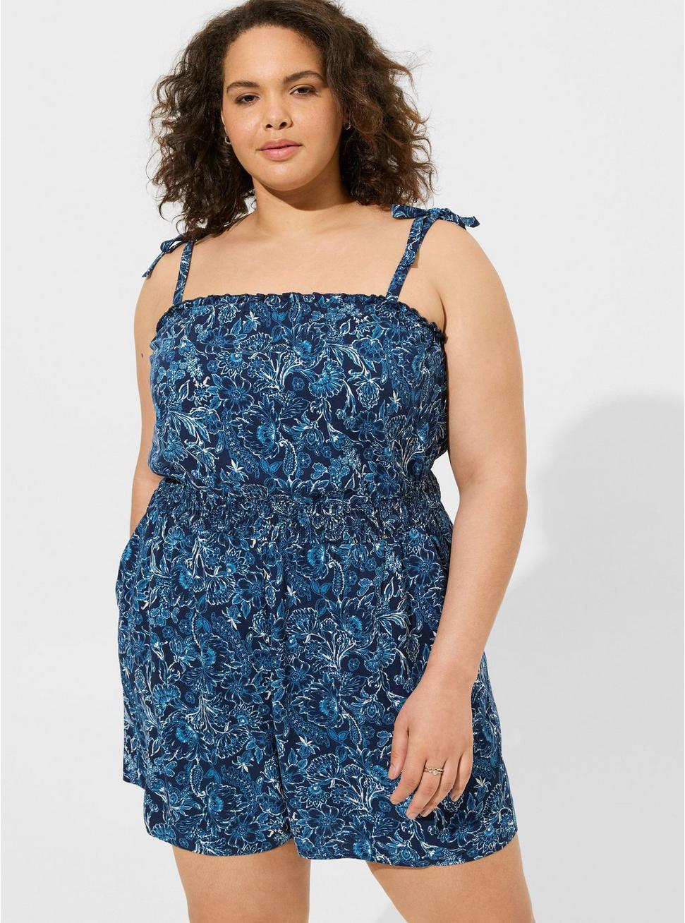 Stretch Challis Tie Strap Romper Product Image