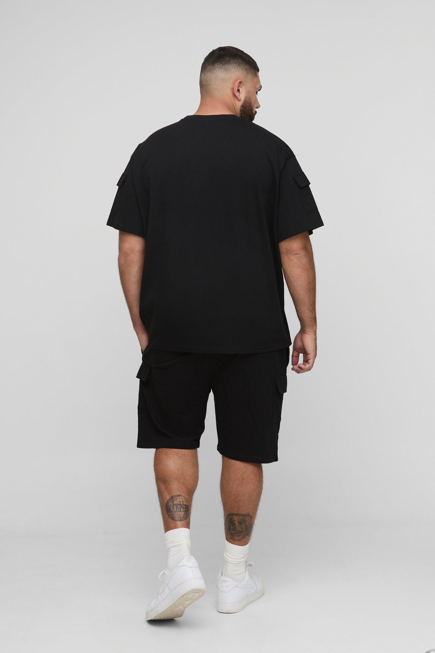 Plus Oversized Utility Pocket T-Shirt & Cargo Short Set | boohooMAN USA Product Image