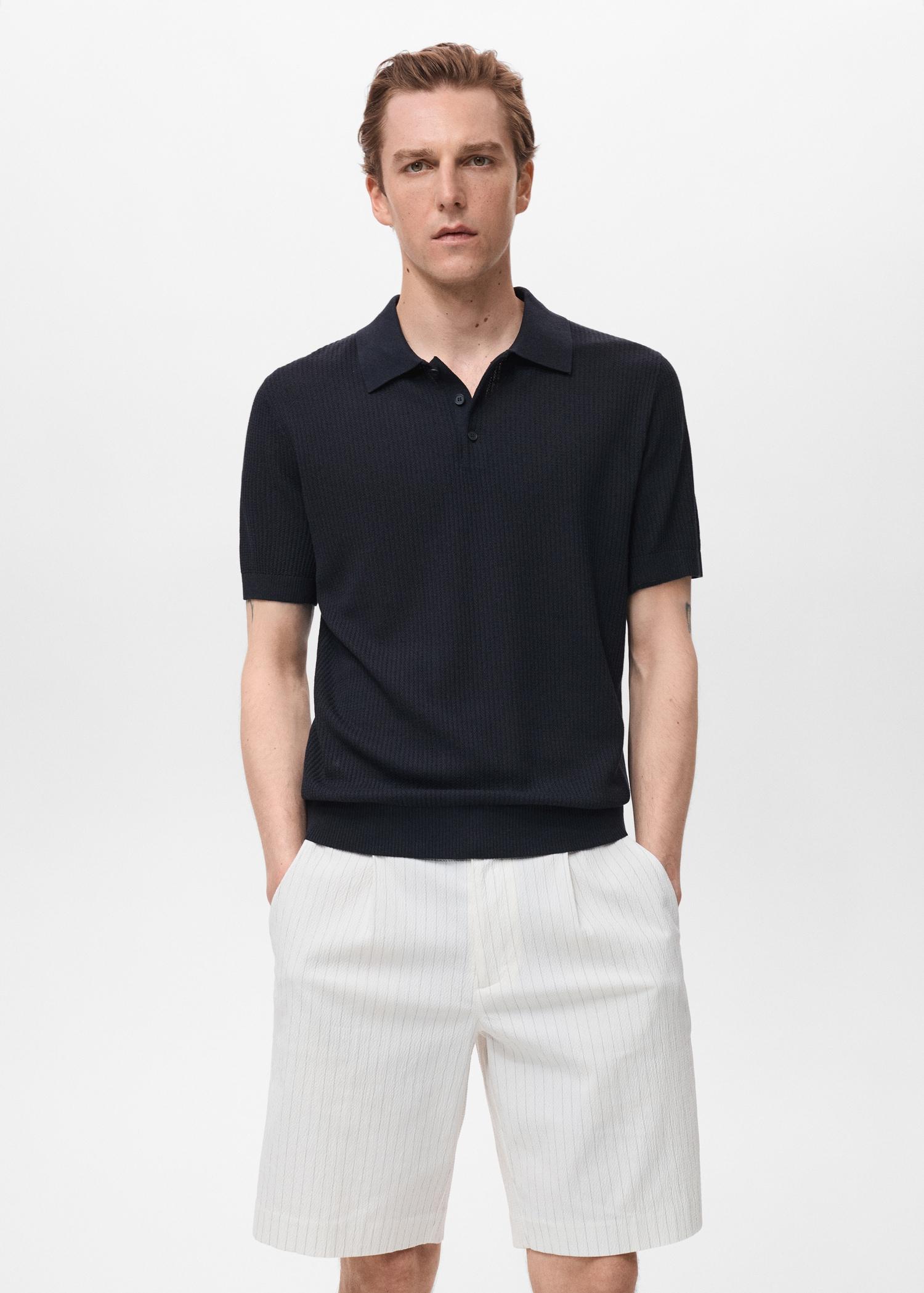 Ribbed knit polo shirt - Men | MANGO USA Product Image
