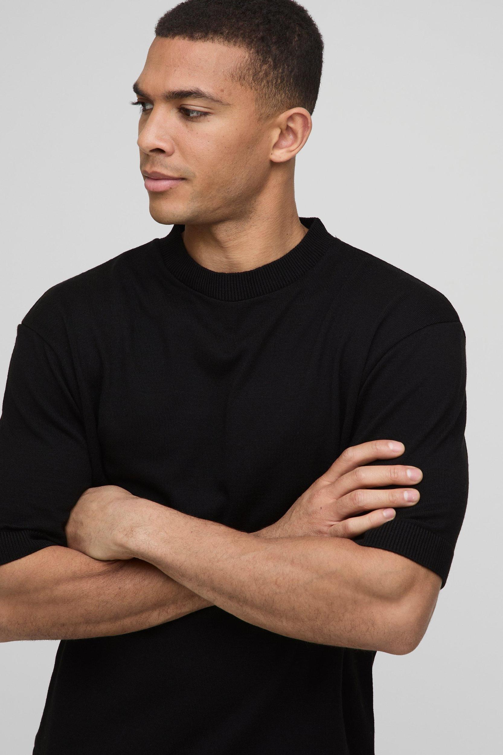 Regular Fit Lightweight Knitted T-Shirt | boohooMAN USA Product Image