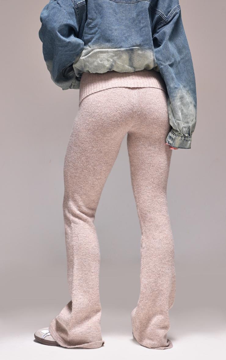 Taupe Melange Soft Knit Foldover Waist Flared Pants Product Image