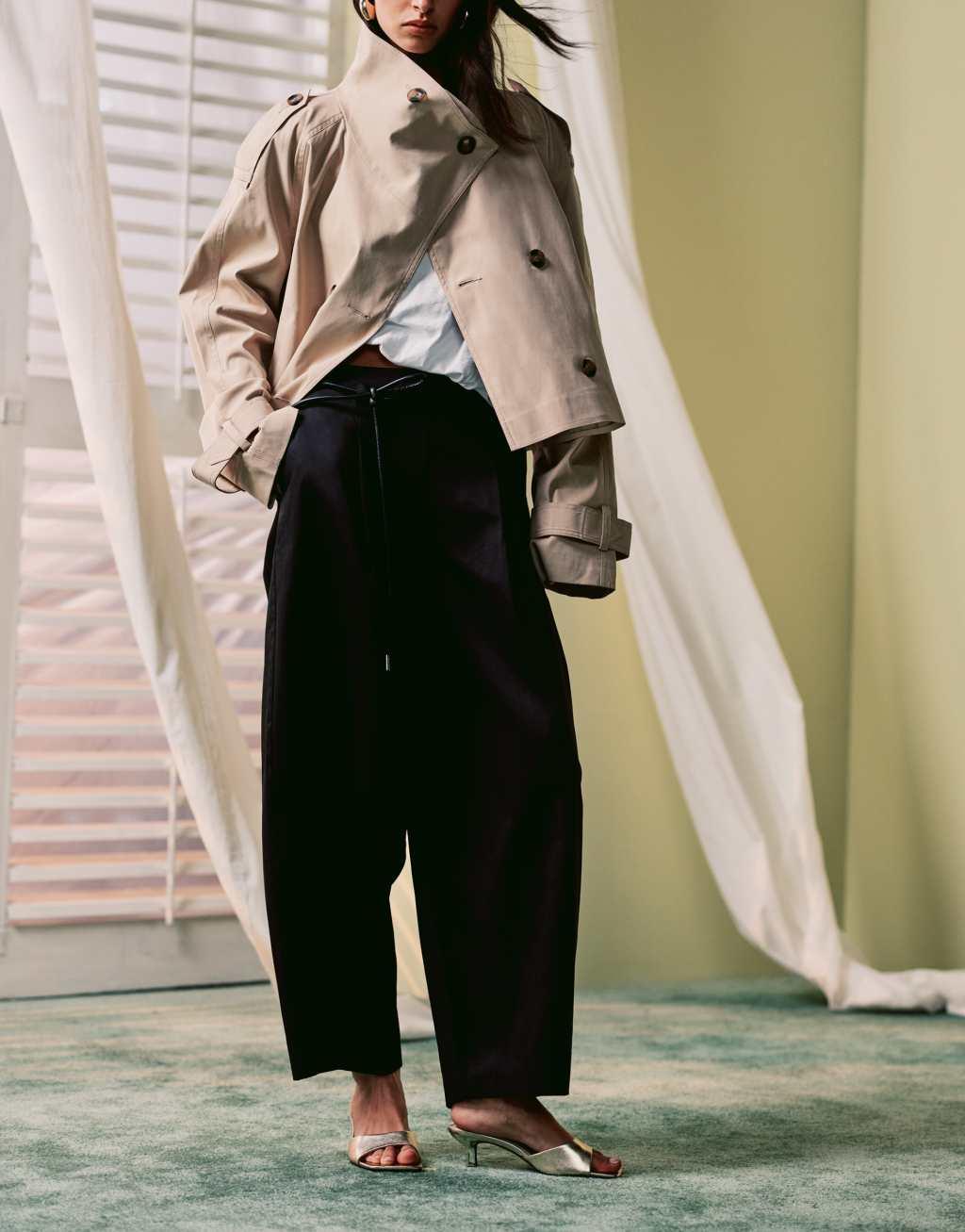 ASOS DESIGN tailored barrel pants with tie belt in black Product Image