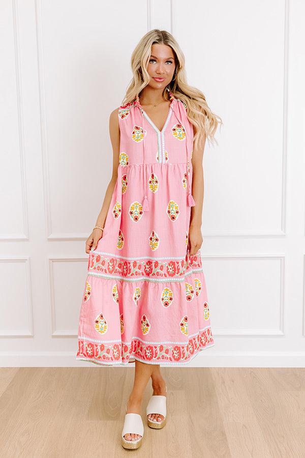 Margaritas On The Boardwalk Floral Midi Dress in Pink Product Image