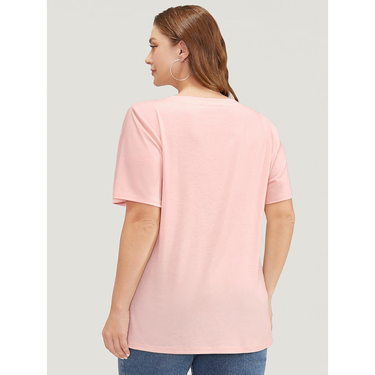 Plus Size Mushroom & Moon Print Short Sleeve Crew Neck T-shirt MistyRose Women Casual Natural Flowers Dailywear T-shirts BloomChic 26/4X Product Image