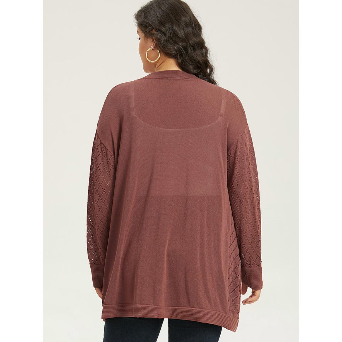 Plus Size Plain Geometric Hollow Out Pocket Cardigan Rust Women Casual Loose Long Sleeve Everyday Cardigans BloomChic 28/5X Product Image