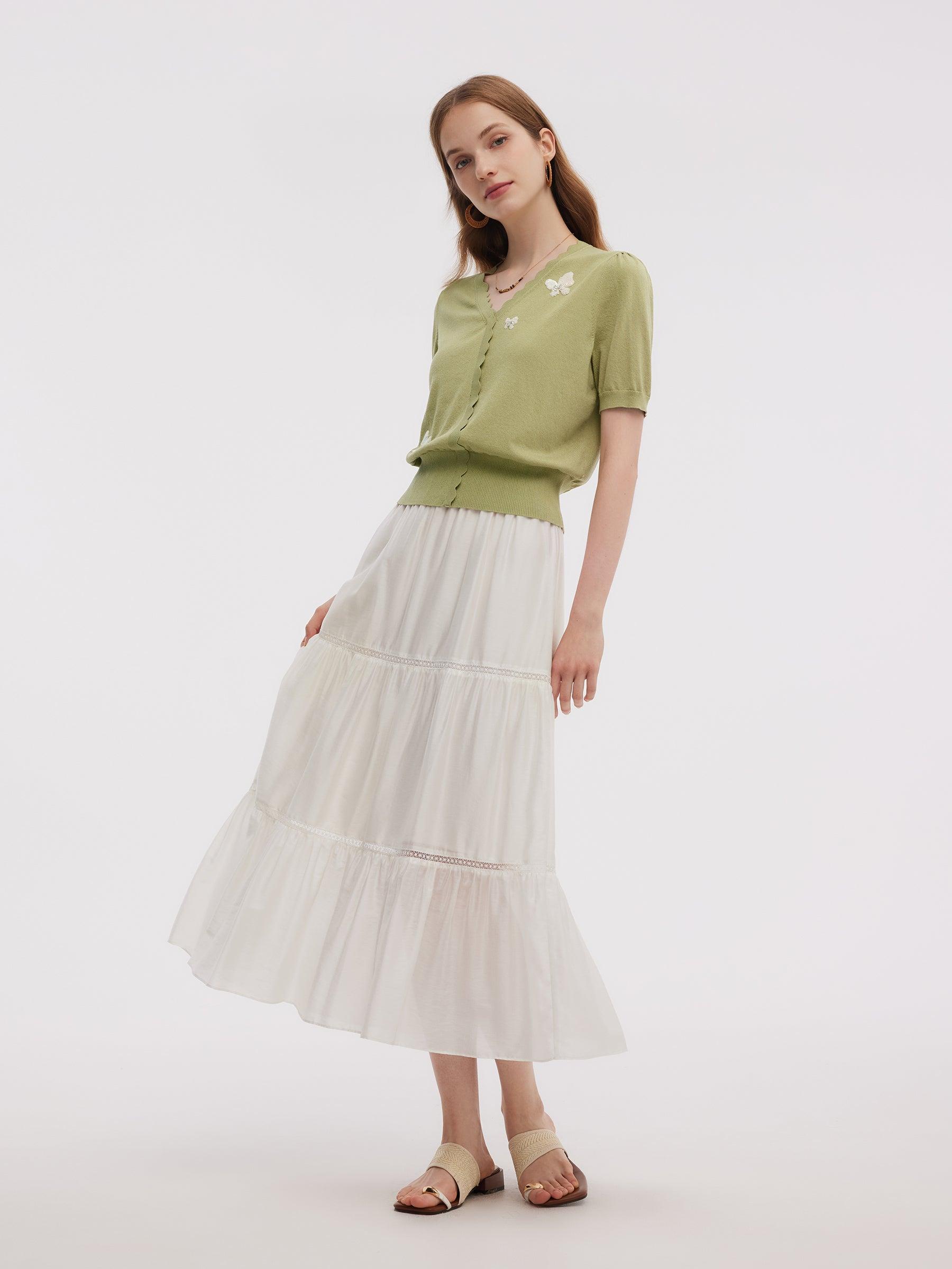 Tencel Blend Butterfly Embroidered Women Knit Top Product Image