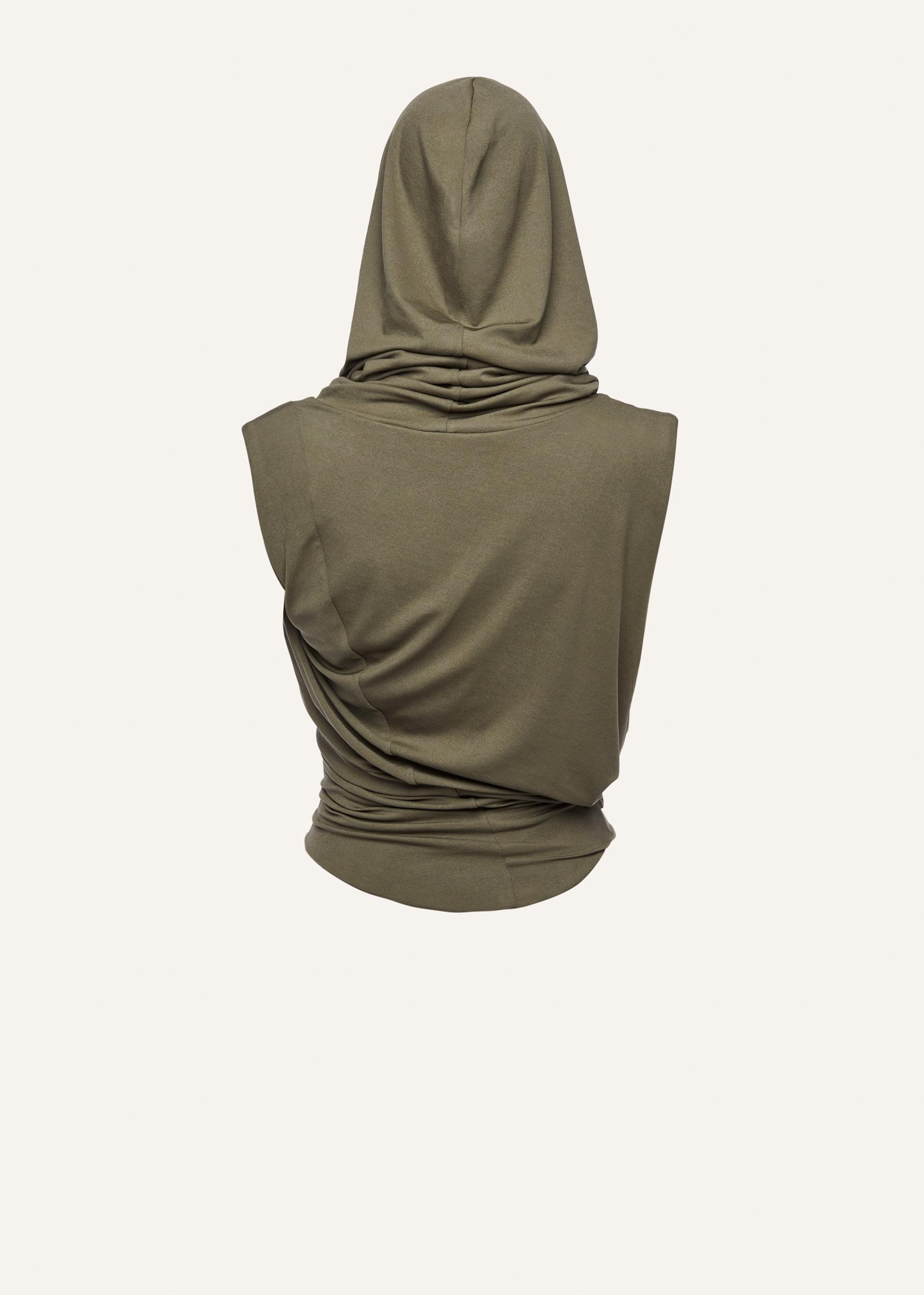 Hooded drape top in khaki Product Image