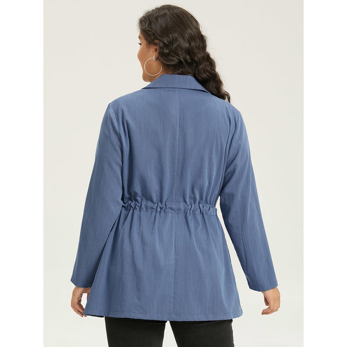 Plus Size Plain Drawstring Knot Gathered Coat Women Indigo Casual Plain Ladies Dailywear Winter Coats BloomChic 14-16/1X Product Image