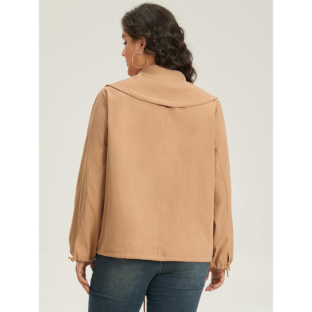 Plus Size Lapel Collar Drawstring Pocket Button Detail Coat Women LightBrown Elastic cuffs Pocket Dailywear Jackets BloomChic 26/4X Product Image