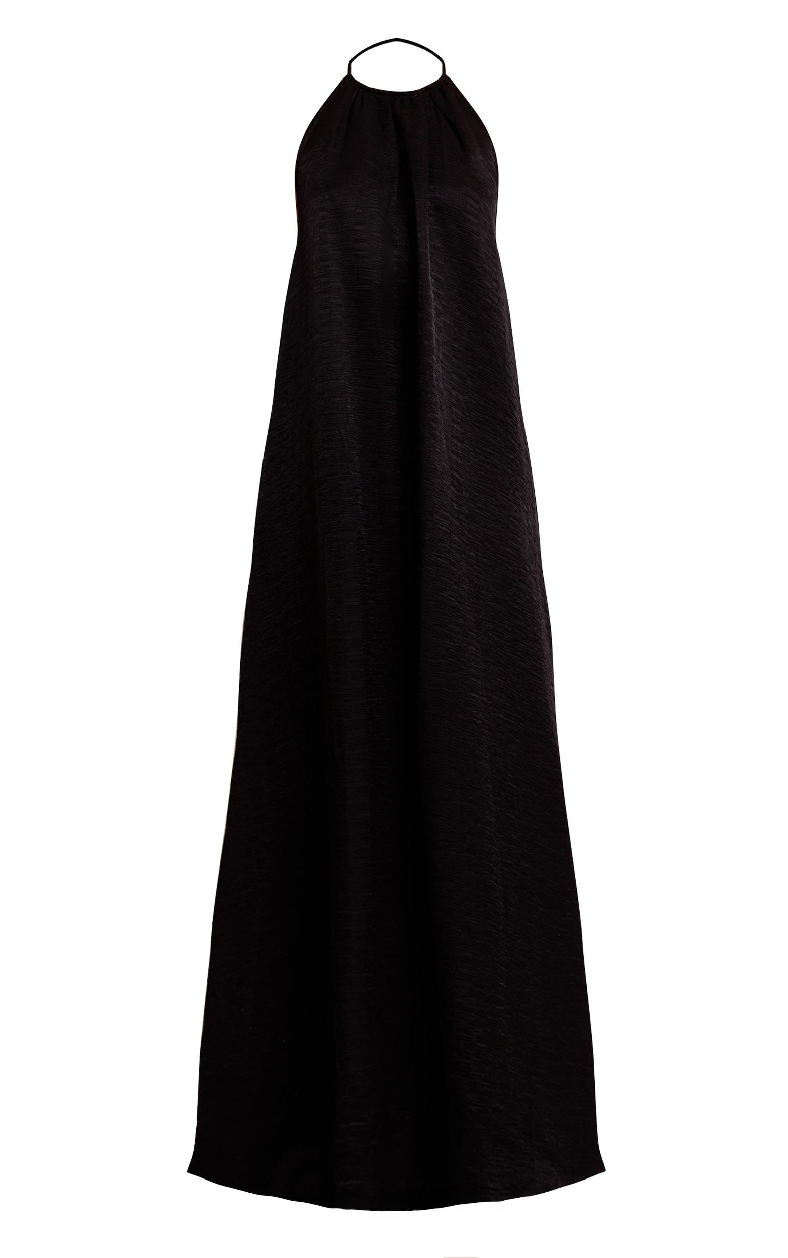 Black Crinkle Textured Bead Detail Halter Maxi Dress Product Image
