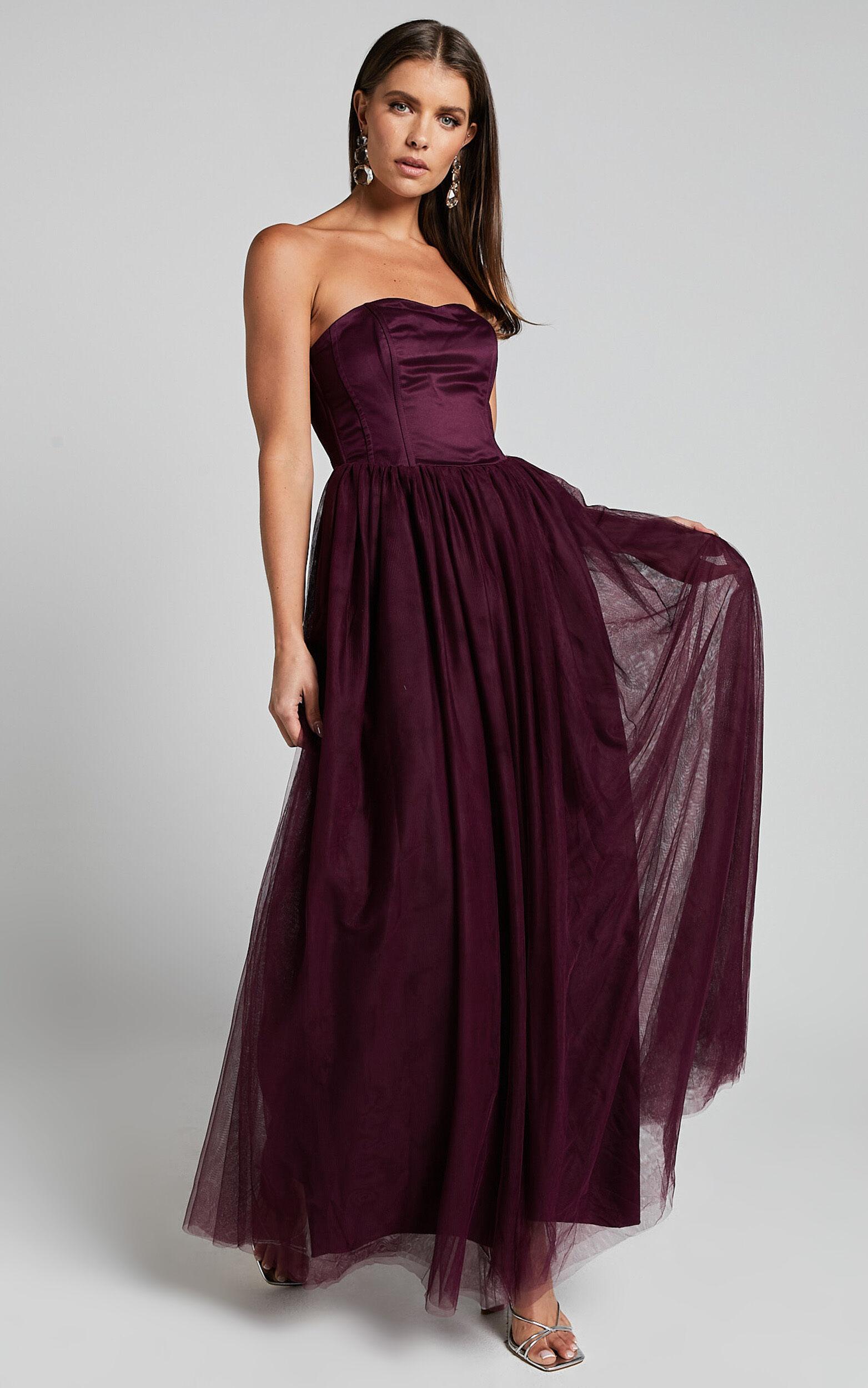 Gemma Maxi Dress - Strapless Sweetheart Tulle Fit & Flare in Aubergine Product Image