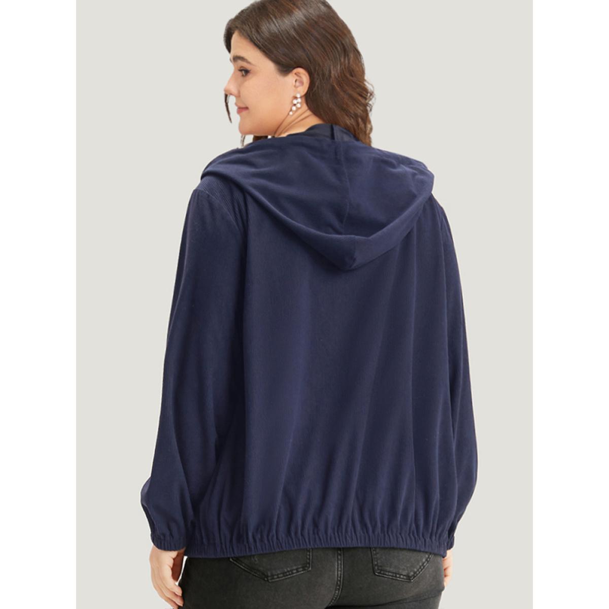 Plus Size Halloween Solid Flap Pocket Hooded Drawstring Jacket Women Indigo Texture Loose Pocket Dailywear Jackets BloomChic 26/4X Product Image