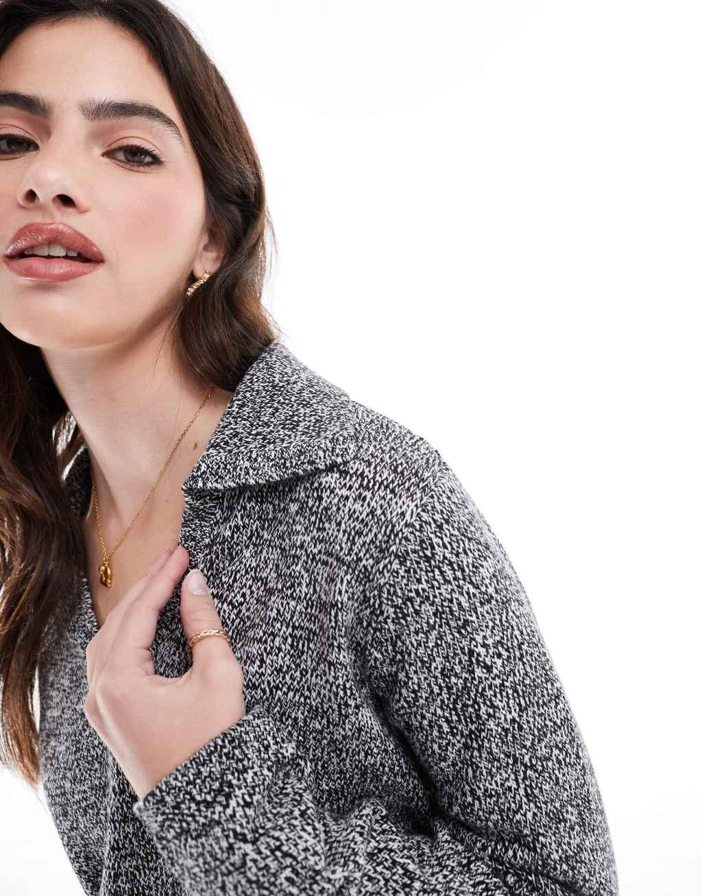 ASOS DESIGN knitted collar sweater in twist yarn in mono Product Image