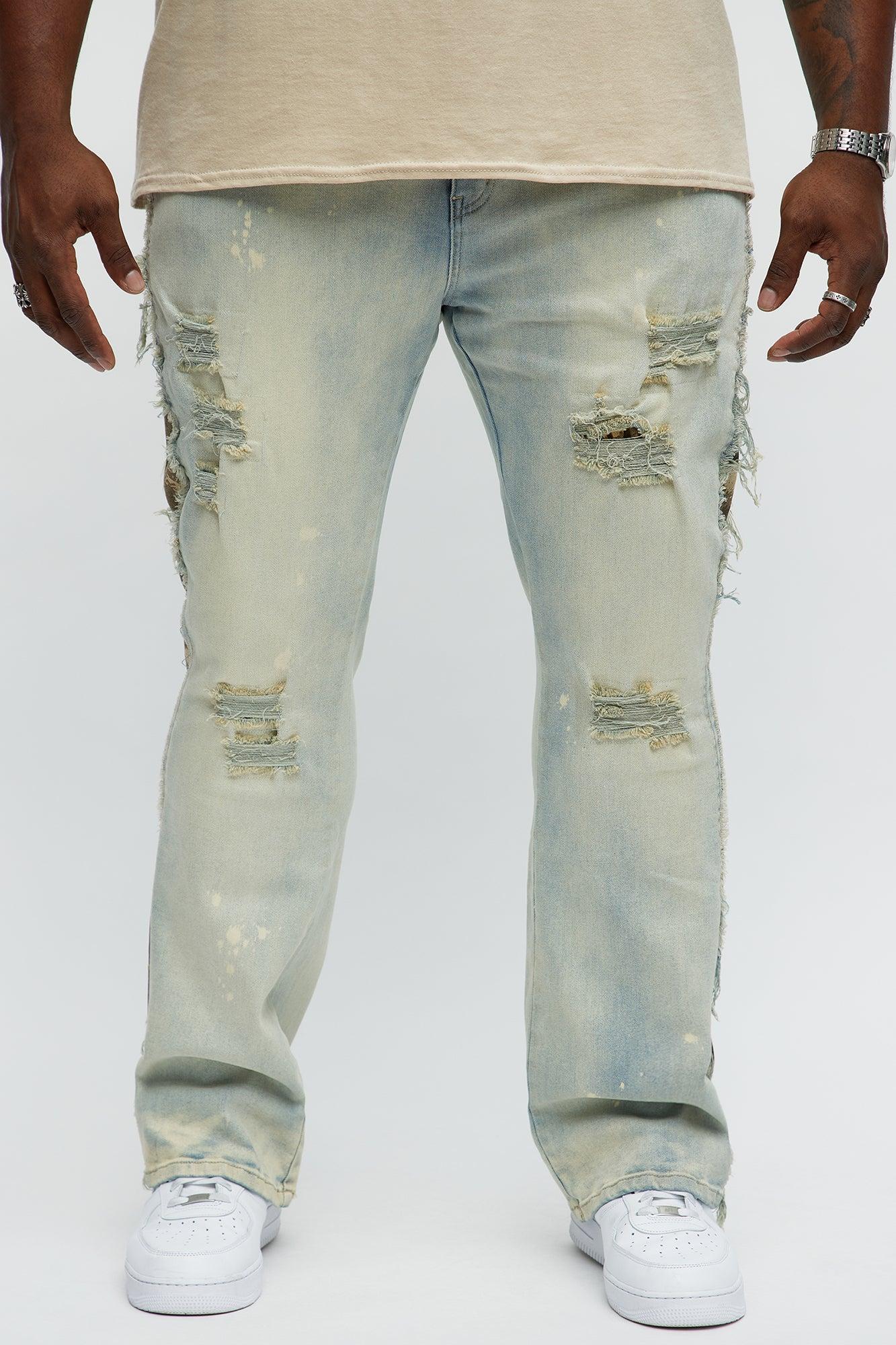 Cover Me Camo Ripped Stacked Skinny Flare Jeans - Light Wash Male Product Image