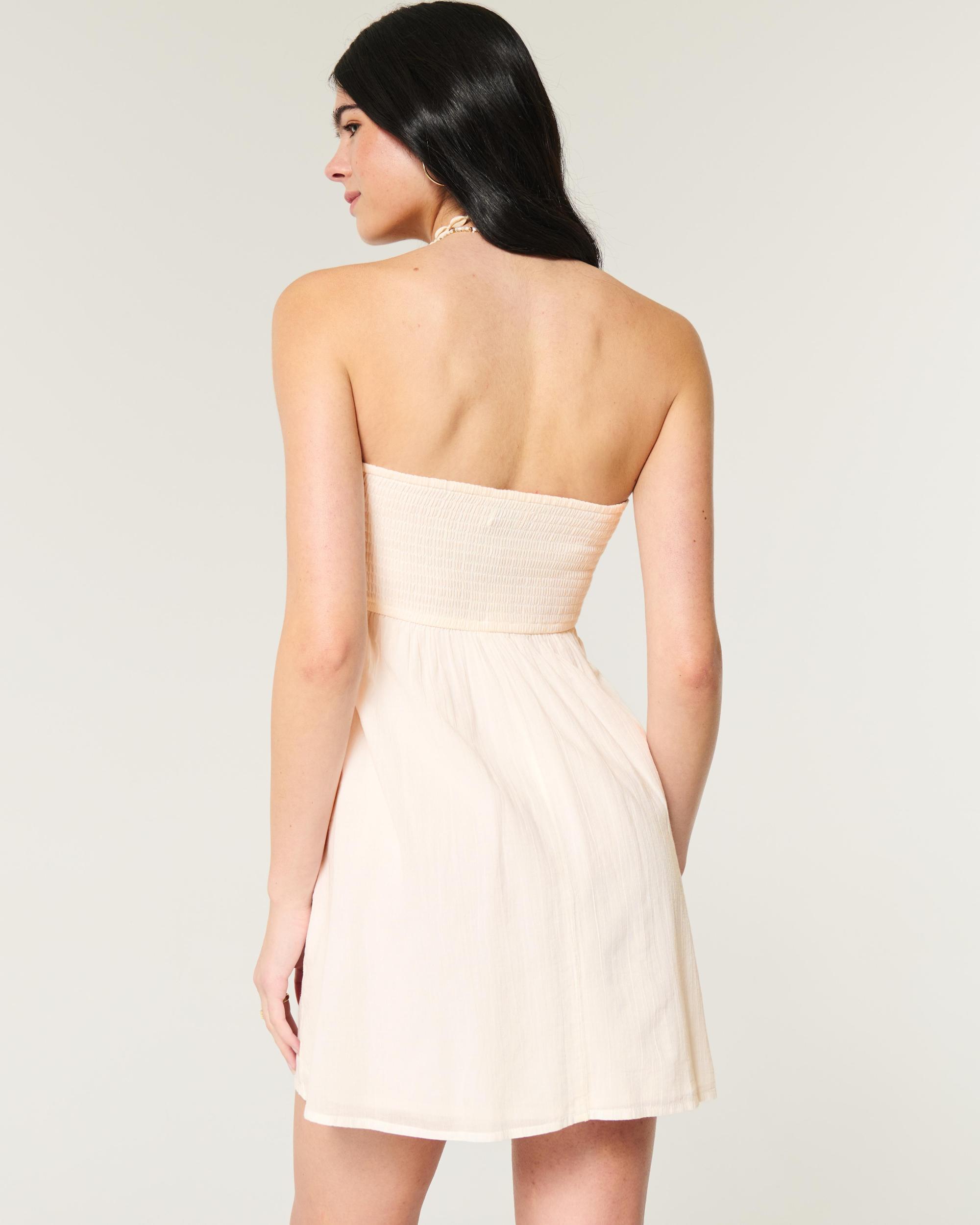 Strapless Crochet-Style Mix Mini Dress Product Image