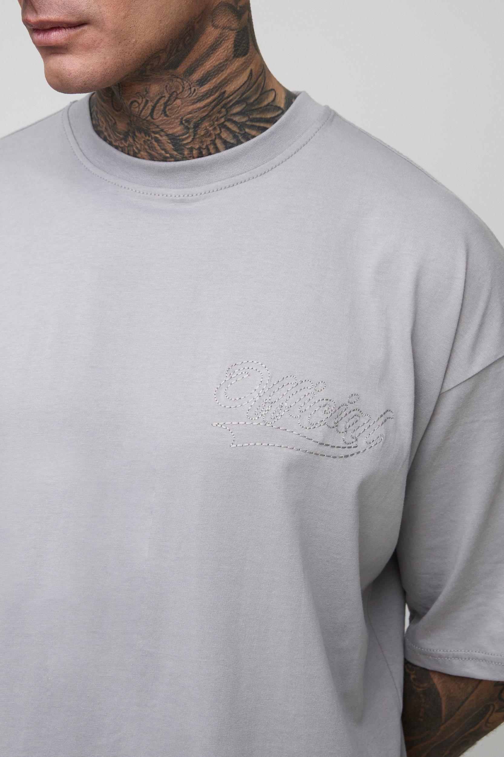 Tall Oversized Boxy Official Contrast Stitch T-Shirt & Short Set | boohooMAN USA Product Image