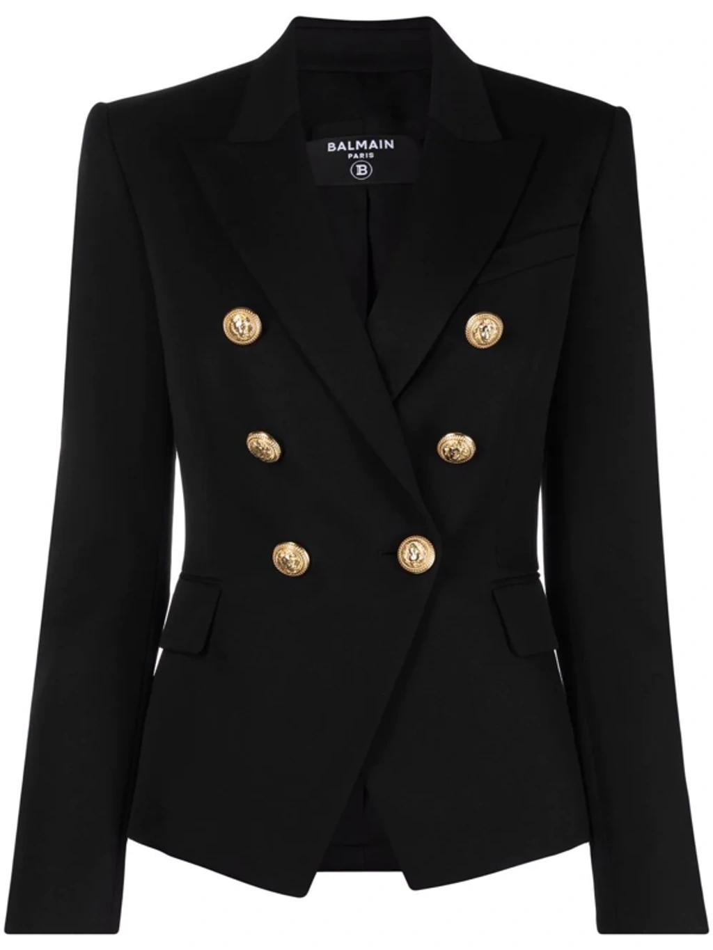 BALMAIN Double-breasted Grain De Poudre Wool Blazer In Multi Product Image