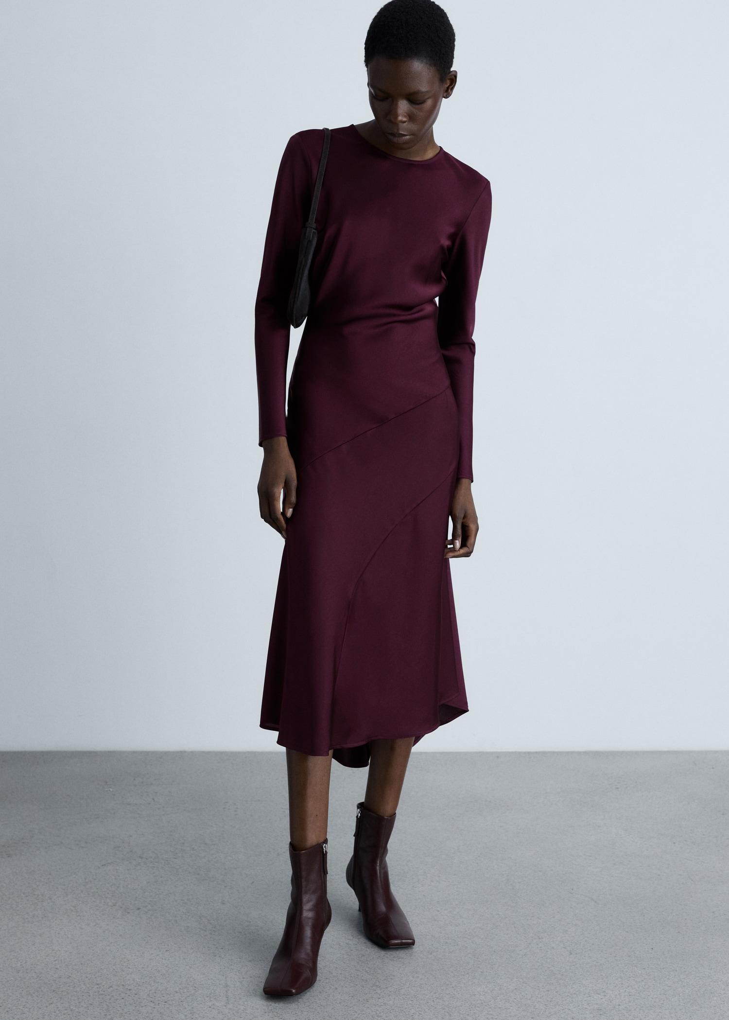 Satin dress with seam detail - Women | MANGO USA Product Image