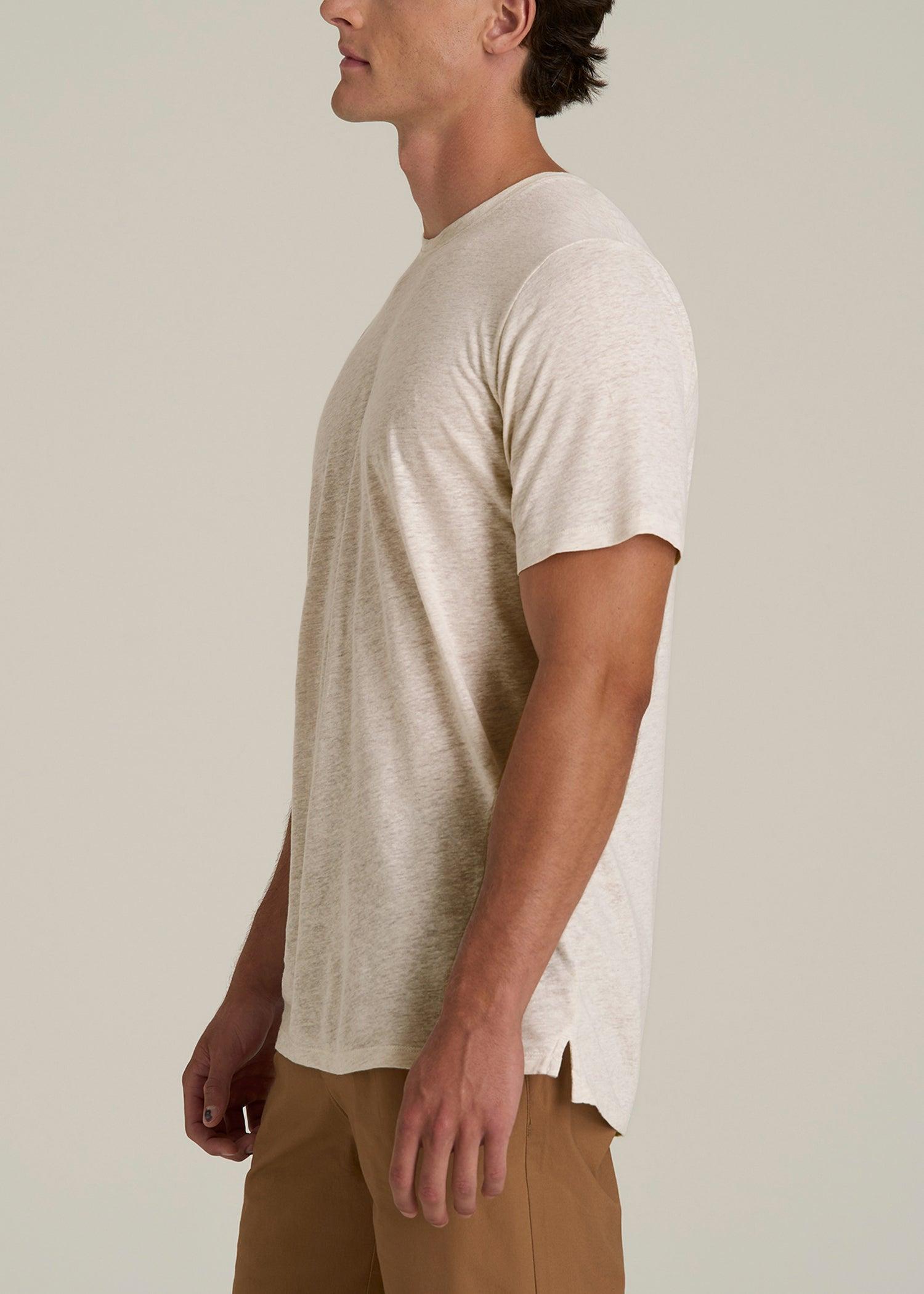 Linen Crewneck T-Shirt for Tall Men in Heathered Oatmeal Male Product Image