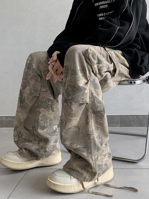 High Street Handsome Men With Loose Straight Legs Loose Jeans Product Image