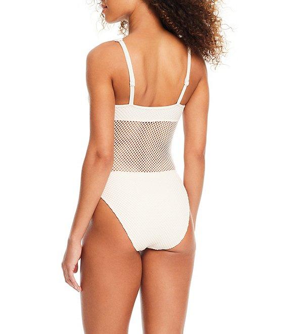 Sanctuary Sea Crochet Solid Mesh Scoop Neck High Leg One-Piece Swimsuit Product Image