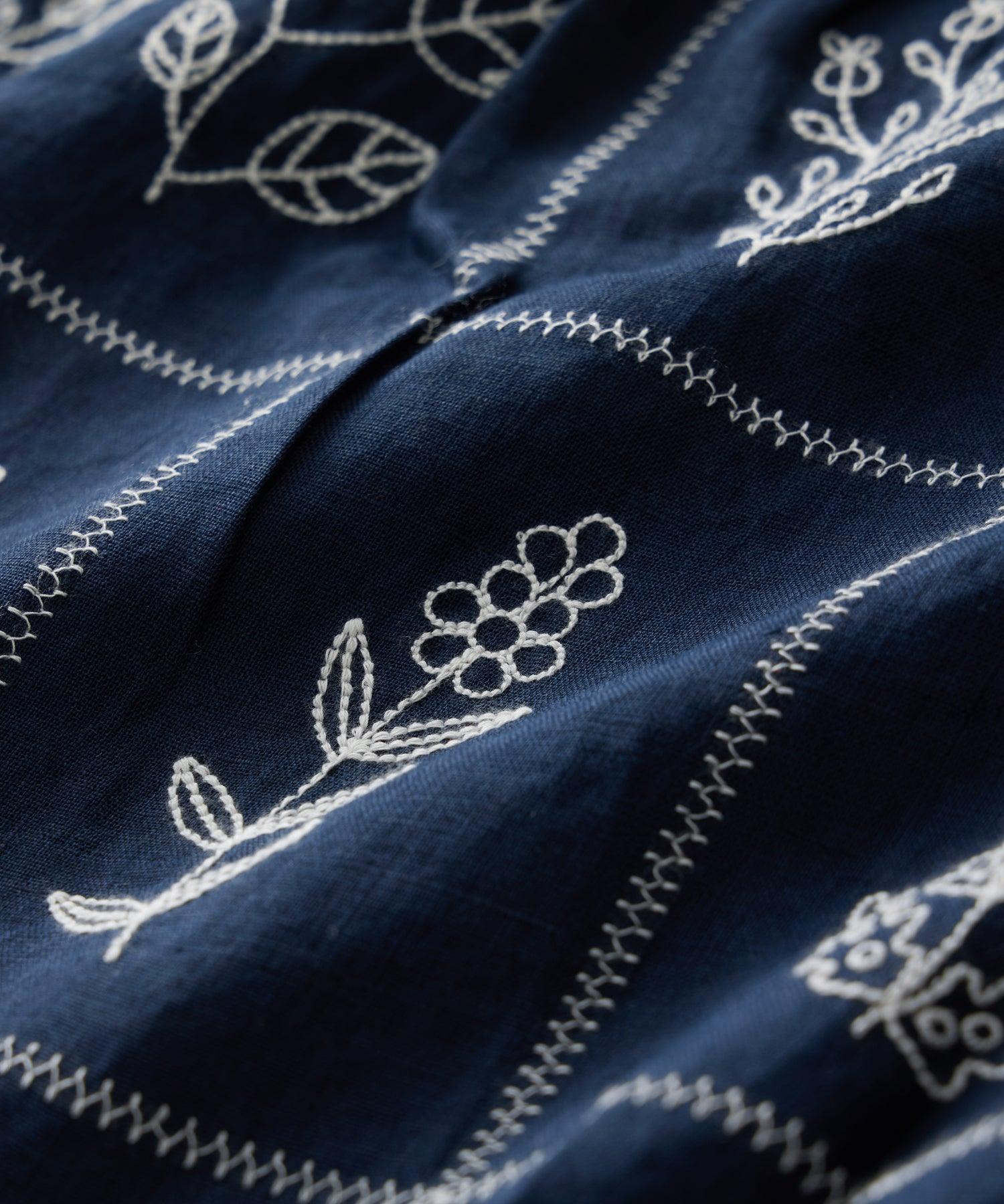 Cropped Embroidered Linen Camp Collar Shirt Product Image