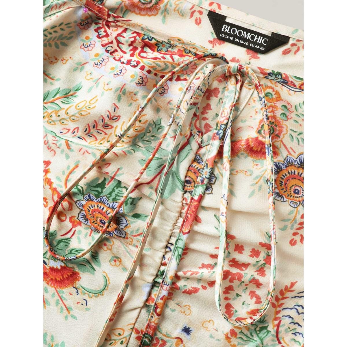 Plus Size Paisley Print Halter Neck A-Line Midi Dress Ivory Women Asymmetrical Neck Sleeveless Curvy BloomChic 10/M Product Image